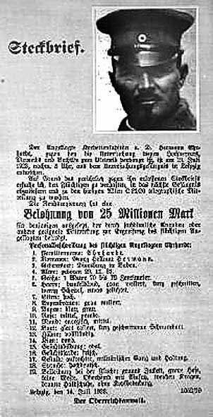 Steckbrief vom 14.7.1922