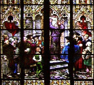 Thesenanschlag: Fenster in Gedchtniskirche der Protestation in Speyer (Bild: Immanuel Giel, 11/2005, Wikipedia.de) no copyright