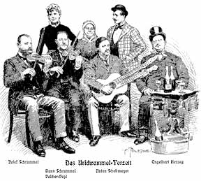 Ur-Schrammel-Terzett (ganz links: Josef, 2.v.links: Johann Schrammel
