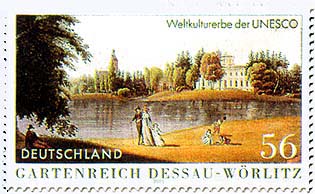 Briefmarkenansicht des Gartenreichs Dessau-Wörlitz.